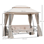  2-in-1 Convertible Gazebo Swing Chair Bed W/Netting, 245Lx165Wx243H cm-Beige/Black