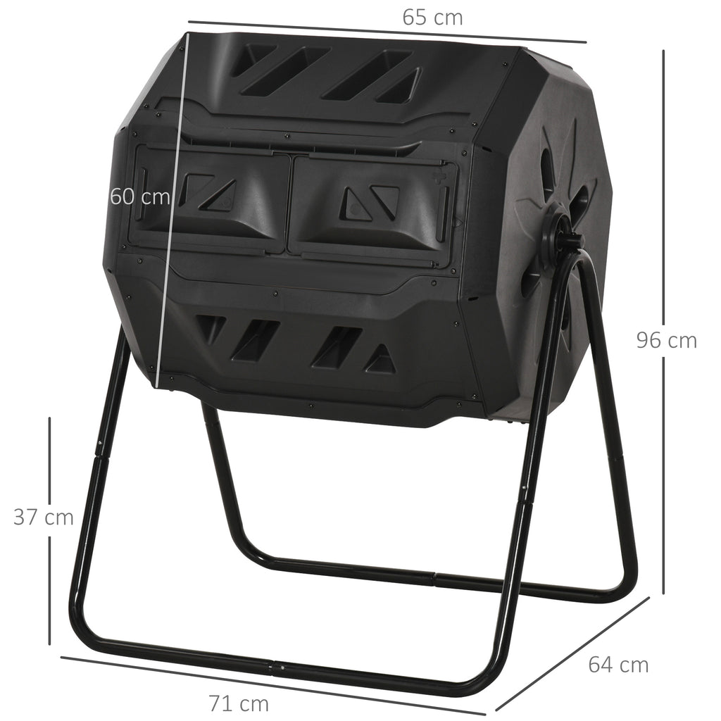 Kompostbehälter mit 2 Behältern, 160 L Fassungsvermögen, drehbar, 71 cm x 65 cm x 96 cm, Schwarz