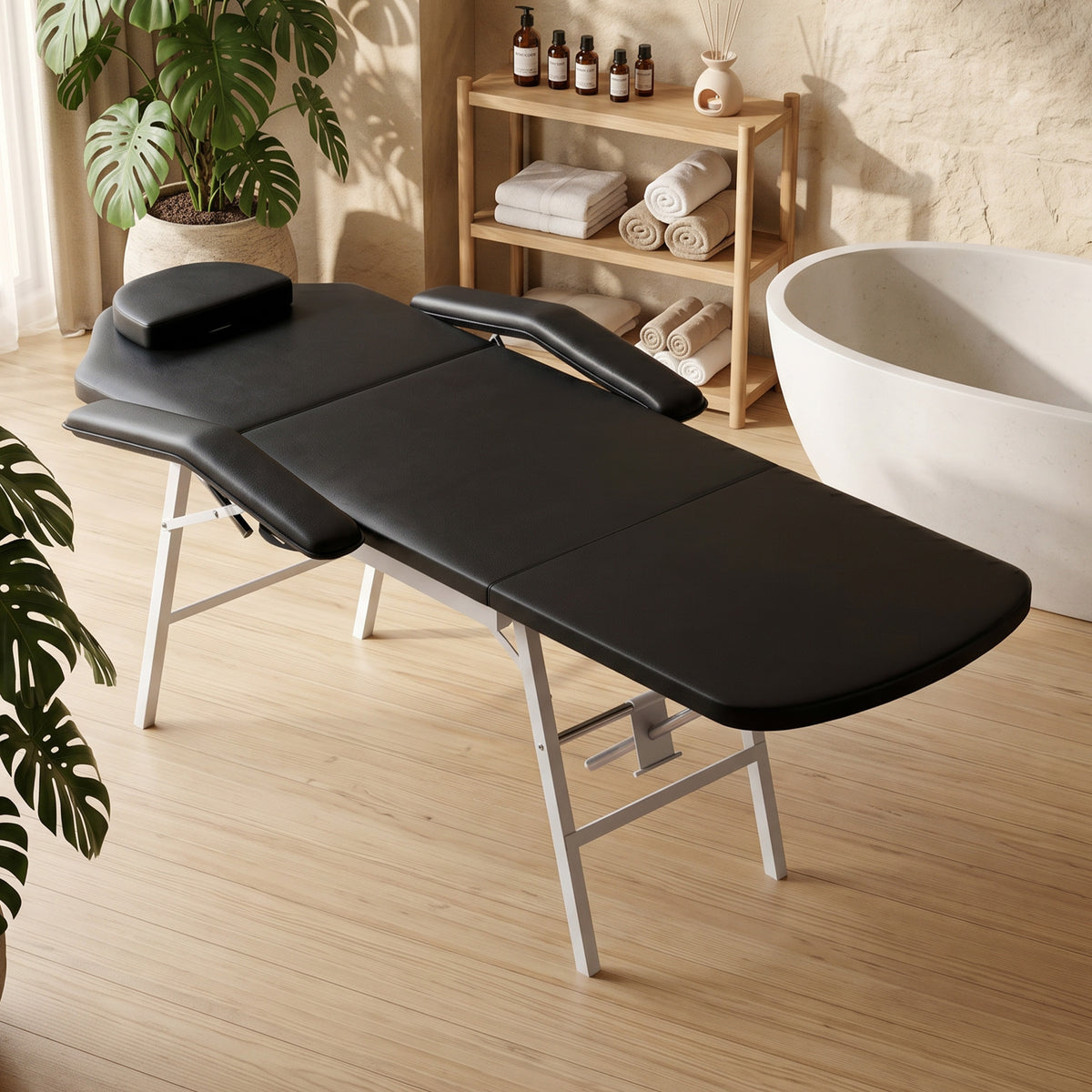 Tragbare Massageliege, 3-teilige verstellbare Kosmetikliege mit Gesichtsausschnitt, abnehmbarer Kopfstütze und Armlehnen