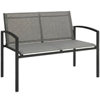 Metal Garden Bench, 2 Seater Outdoor Furniture Seating with Breathable Texteline Fabric, Park Patio Seat, Grey