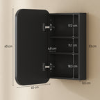 Spiegelschrank Bad, Badezimmerschrank mit Spiegel, Hängeschrank mit Verstellbarem Regal, 40 x 10 x 60 cm, Schwarz