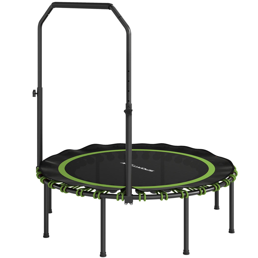 Fitness-Trampolin mit verstellbarem Handlauf, Sport-Trampolin f¨¹r drinnen und drau?en, Stahl, Kunststoff, Gr¨¹n