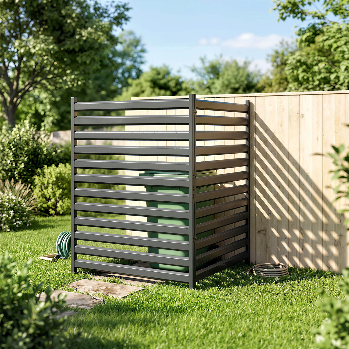 Gartenzaun 2 Paneele 91 x 152 cm Metall Sichtschutzzaun mit Pfosten & Schutzkappen rostfreie Schwarz
