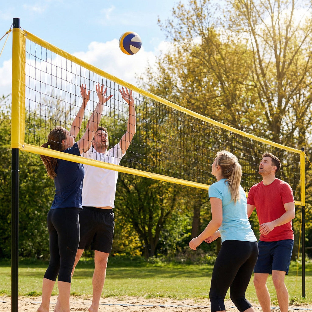 Volleyballnetz Set mit höhenverstellbaren Stahlpfosten, Tragbar