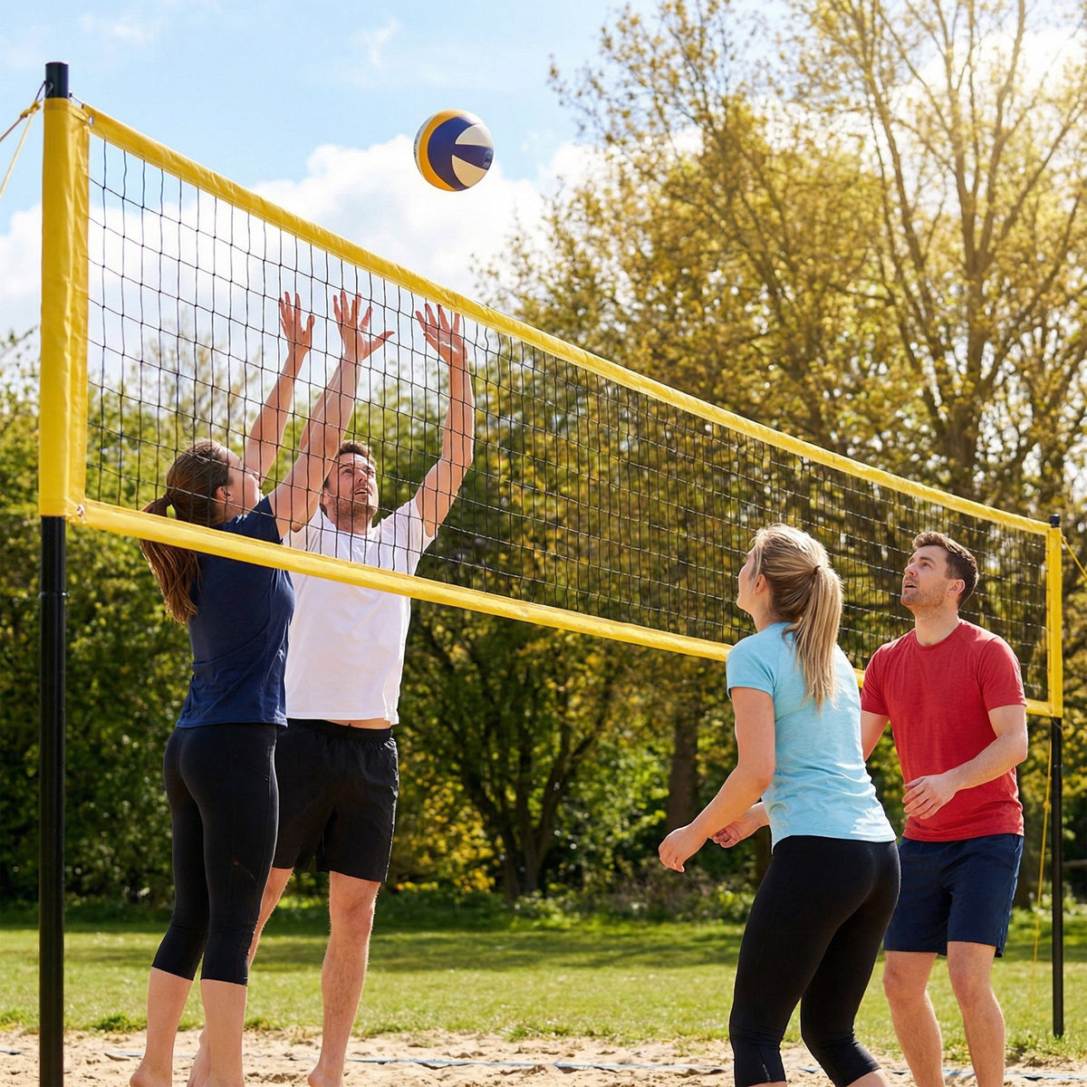 Volleyballnetz Set mit höhenverstellbaren Stahlpfosten, Tragbar