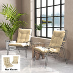 Outdoor-Sitzkissen mit Rückenlehne und Bändern, wasserabweisende Polster für drinnen und draußen, Beige