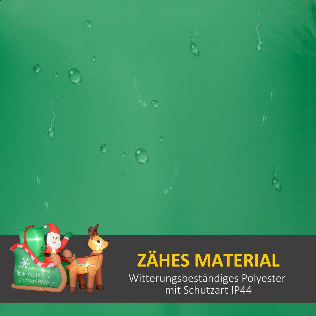 Weihnachtsmann mit Schlitten & Rentier, aufblasbar, weiße LED-Beleuchtung, 210 x 80 x 140 cm