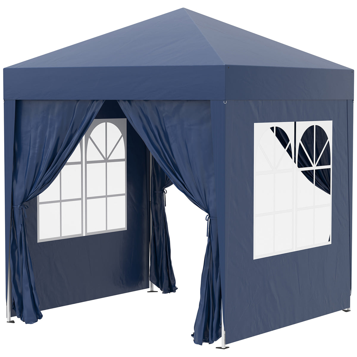 Faltpavillon, Bierzelt, 4 abnehmbare Seitenwände, 2 Fenster, Metallrahmen, 2 x 2m, Blau