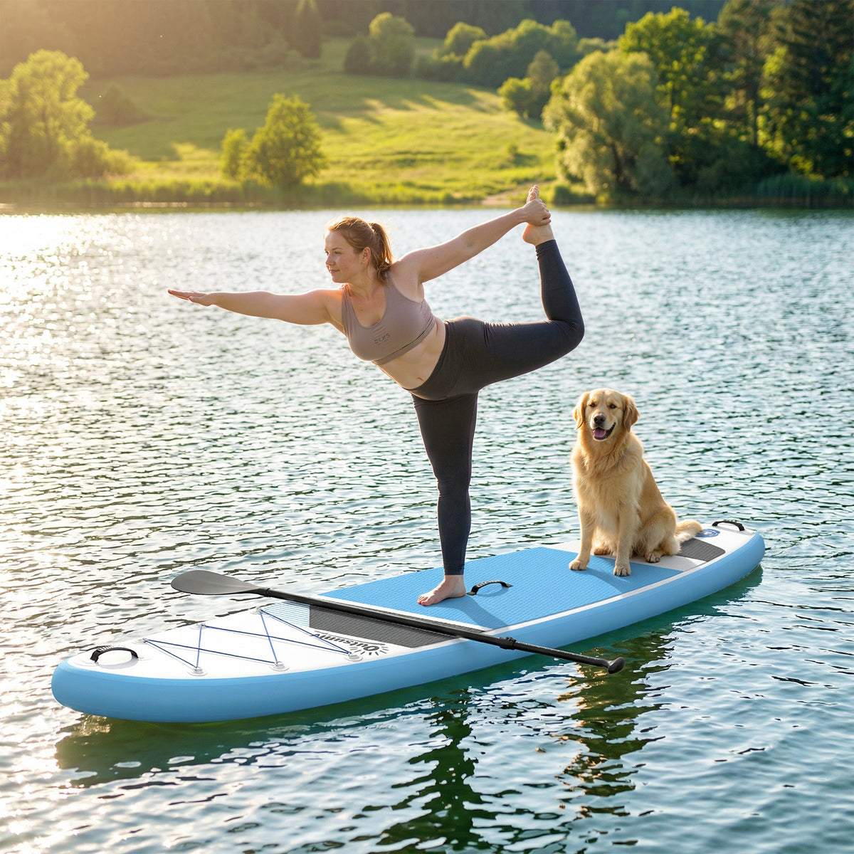 Stand Up Paddling Board Set Aufblasbar 320cm SUP Board mit Verstellbares Paddel Rutschfest EVA-Deck Fußschlaufe Pumpe