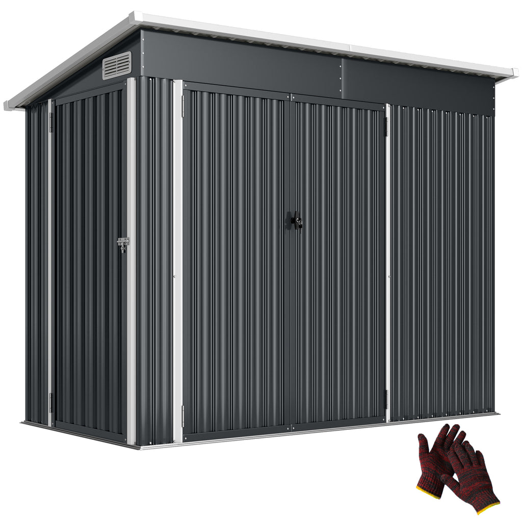 7.5 x 4.3ft Metal Garden Storage Shed, Waterproof Outdoor Shed with Triple Lockable Door, Gloves, Vents, Dark Grey