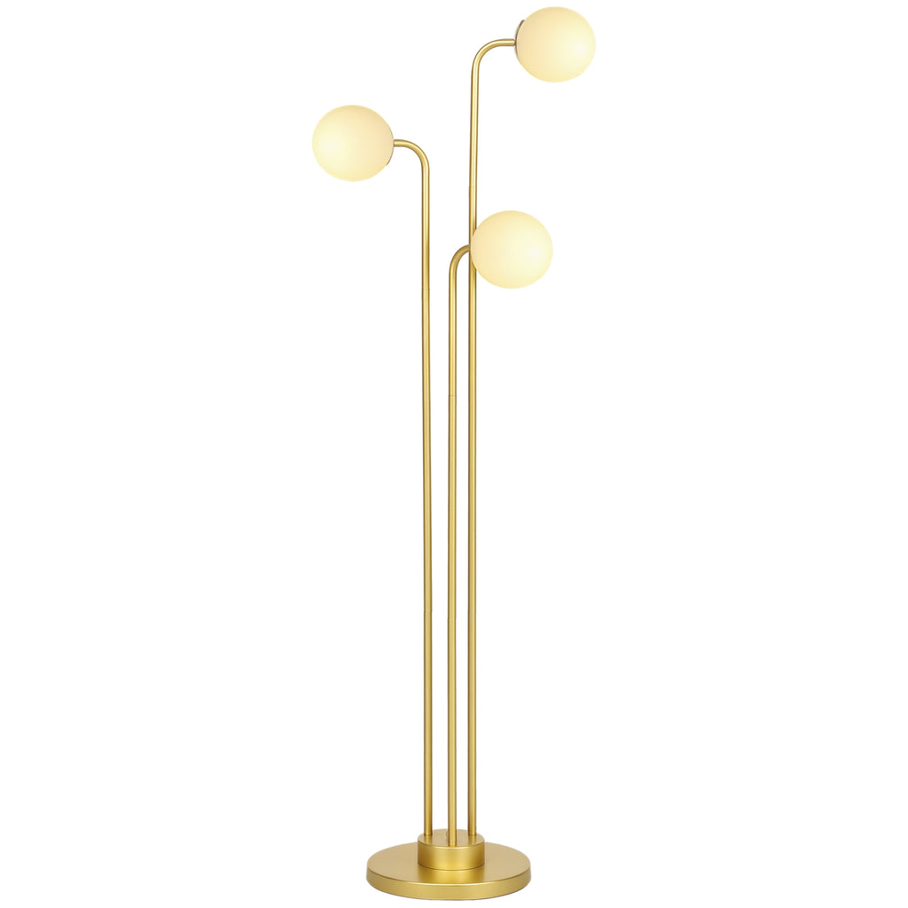 Moderne Stehlampe mit 3 Lampenschirmen, mit Fußschalter, für Wohnzimmer, Schlafzimmer, 3 x E27-Fassung, Goldton