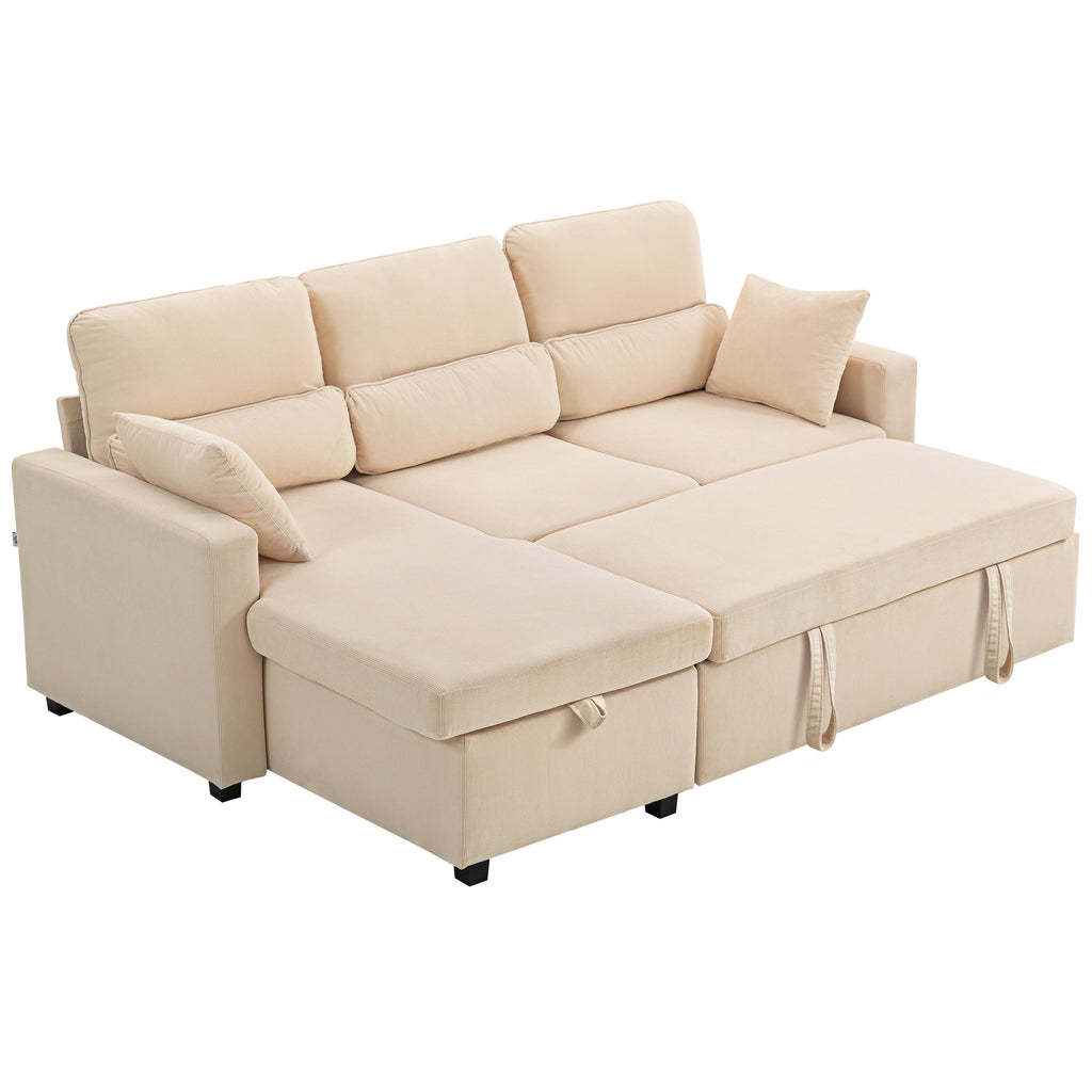 Verstellbares Bettsofa, L-f?rmiges G?stesofa mit Bettfunktion, Stauraum, Kissen, f¨¹r Wohnzimmer, G?stezimmer, Beige