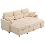 Verstellbares Bettsofa, L-f?rmiges G?stesofa mit Bettfunktion, Stauraum, Kissen, f¨¹r Wohnzimmer, G?stezimmer, Beige