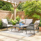 Gartenmöbel Set 4-teilig Polyrattan Lounge-Set mit Zweisitzer 2 Sessel Couchtisch abnehmbar Kissen Bindebändern