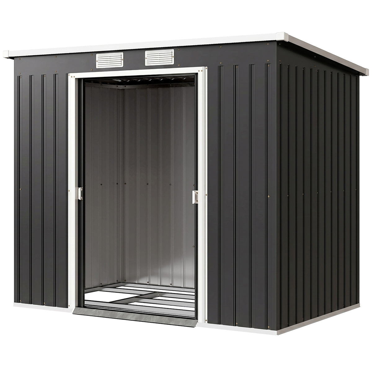 7 x 4ft Galvanised Steel Garden Shed, with Foundation Kit - Dark Grey