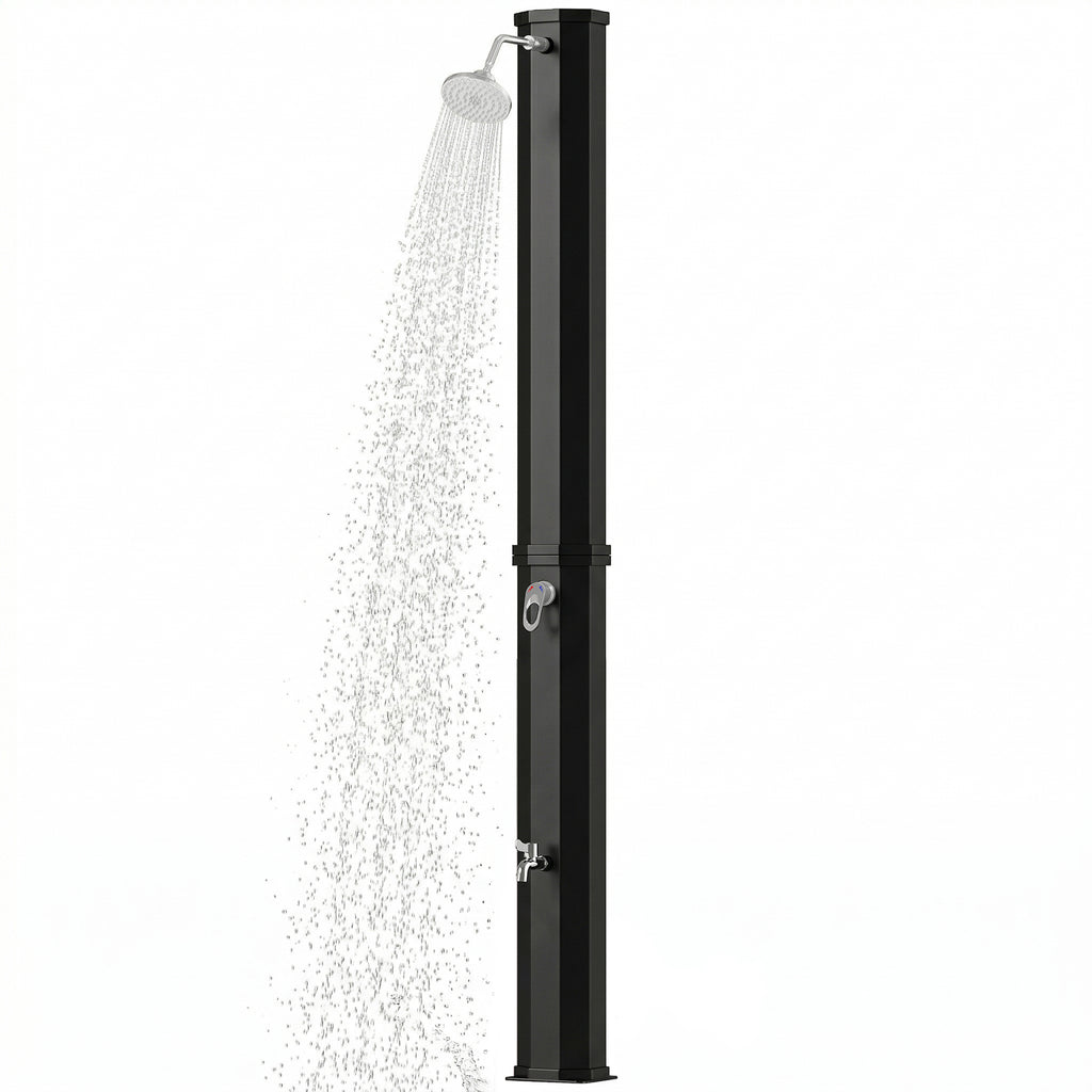 Solardusche 60L Gartendusche mit schwenkbarem Regenduschkopf Wasserhahn, einstellbarer Temperatur