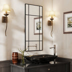 Decorative Grid Wall Mirror, with Back Hooks - Black