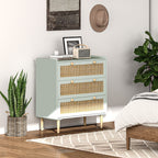 Schlafzimmer-Kommode mit 3 Schubladen, Rattan-Fronten, Kleiderkommode f¨¹r Flur, Eingangsbereich, MDF, Gr¨¹n