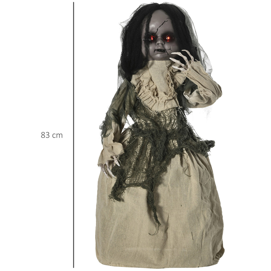 Halloween Dekoration Geisterpuppe mit Spezialeffekten und Soundfunktion 80 cm x 23 cm x 83 cm