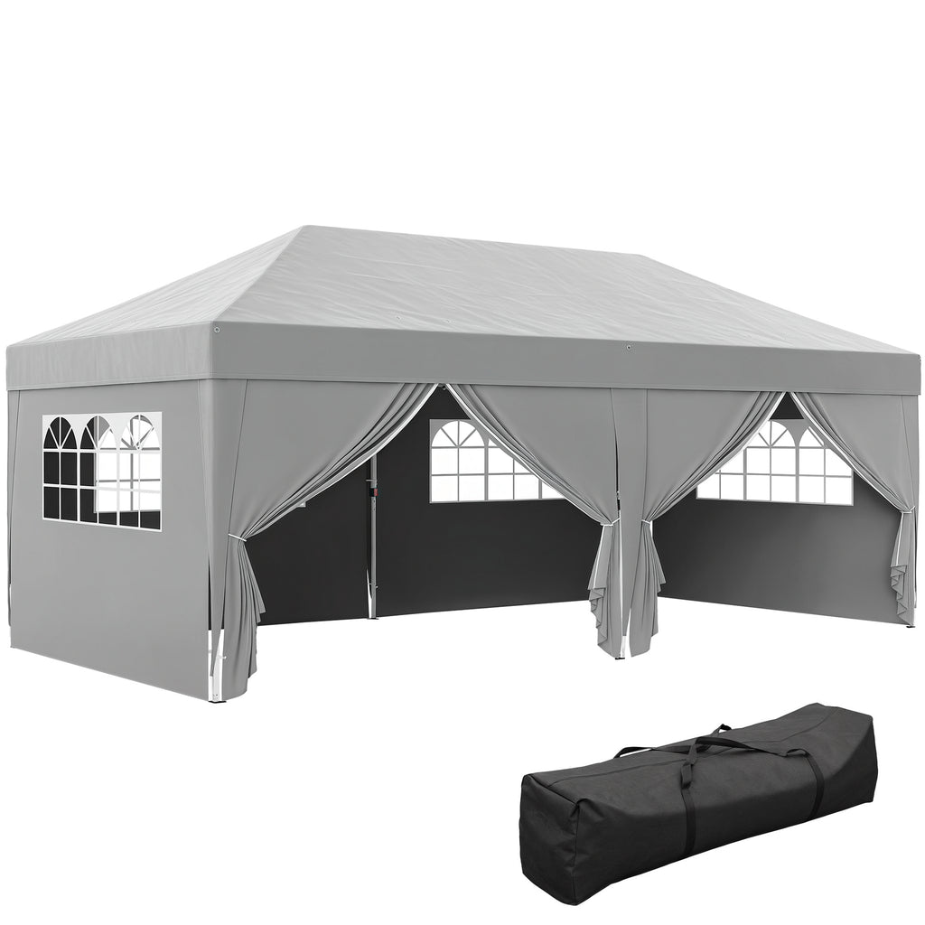 Pavillon ca. 6x3m Stabil Winterfest Pop-up Faltpavillon mit Fenster Reißverschlusstür Seitenteilen UV Schutz