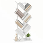 Bücherregal Standregal mit 7 Ebenen Schmal Regal im Baumform für Büro, Rustikal Weiß