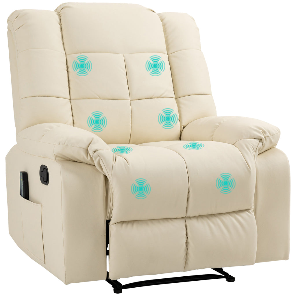 Massagesessel, Relaxsessel, 8 Vibrationspunkte, Liegefunktion, Kunstleder, cremeweiß, 94x99x99cm