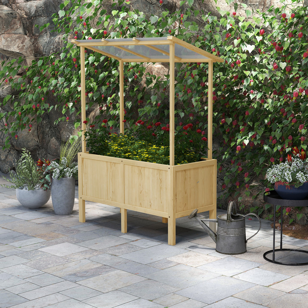 Hochbeet mit Dach, Drainagel?cher, Vliesauskleidung, wetterfest, Tannenholz, 110x60x152 cm