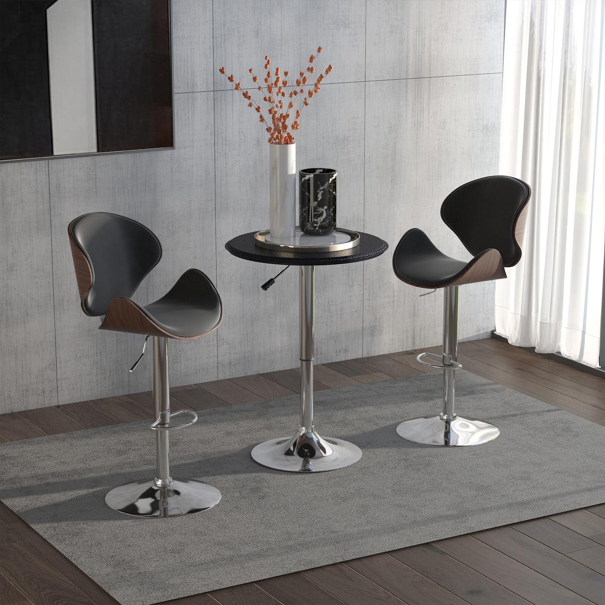 Round Bar Table, 360 Degree Swivel Counter Pub Table with Adjustable Height, for Kitchen, Cafe, Black