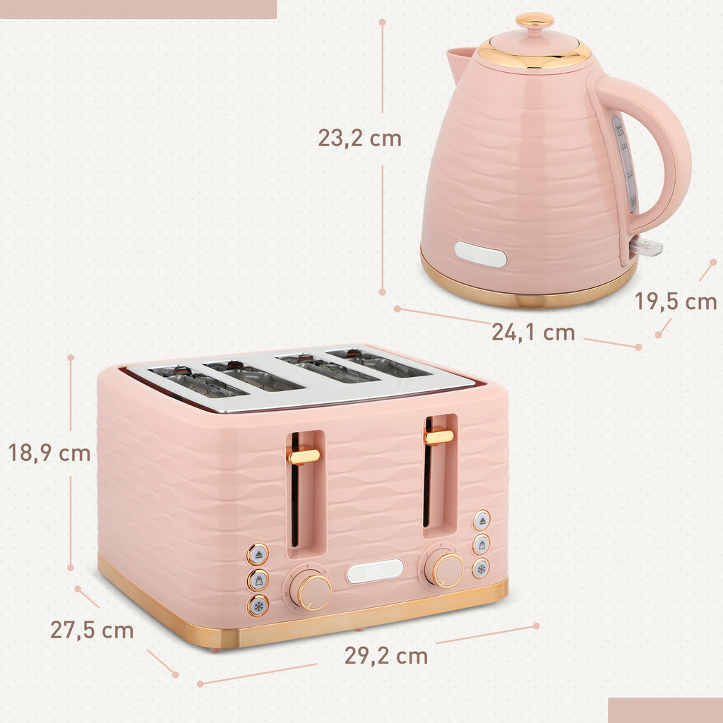 2-in-1 Toaster- und Wasserkocher-Set, 7 Br?unungsstufen, Auftau- und Aufw?rmfunktion, Rosa