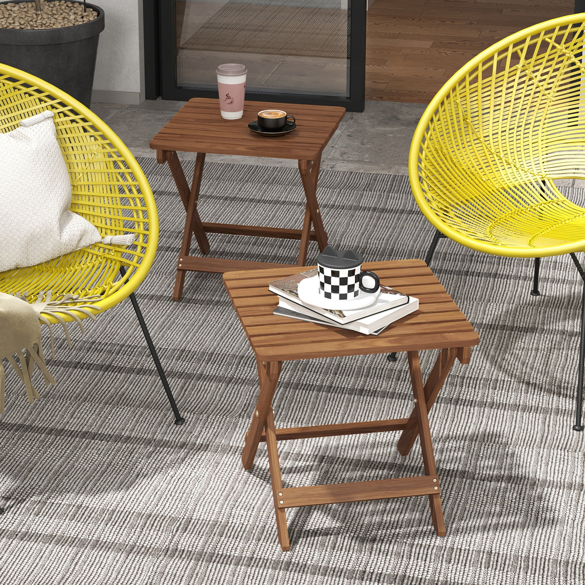 Terrassentisch-Set, 2 Klapptische aus Akazienholz, 45x45x45cm, Teak