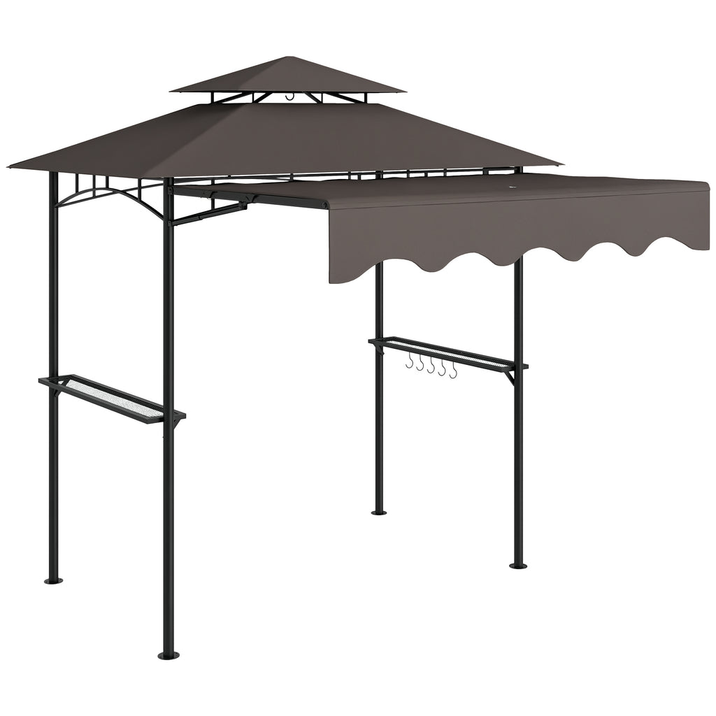 Grillpavillon 242x232x248 cm wasserabweisend flammhemmend Gartenpavillon mit Doppelschichtdach Kaffee