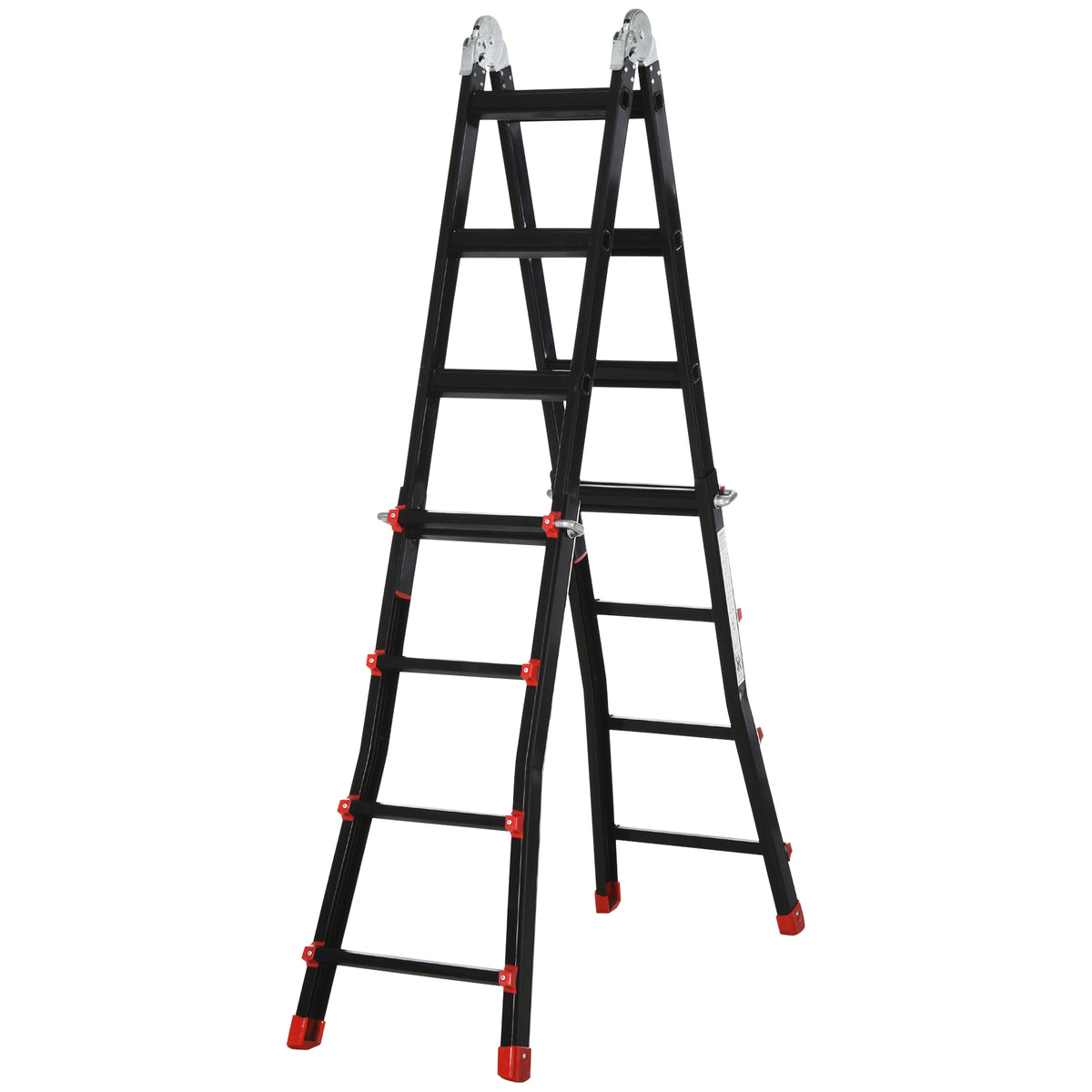 Teleskopleiter, rutschfeste Stufen, bis 150 kg belastbar, Aluminium, Schwarz+Rot