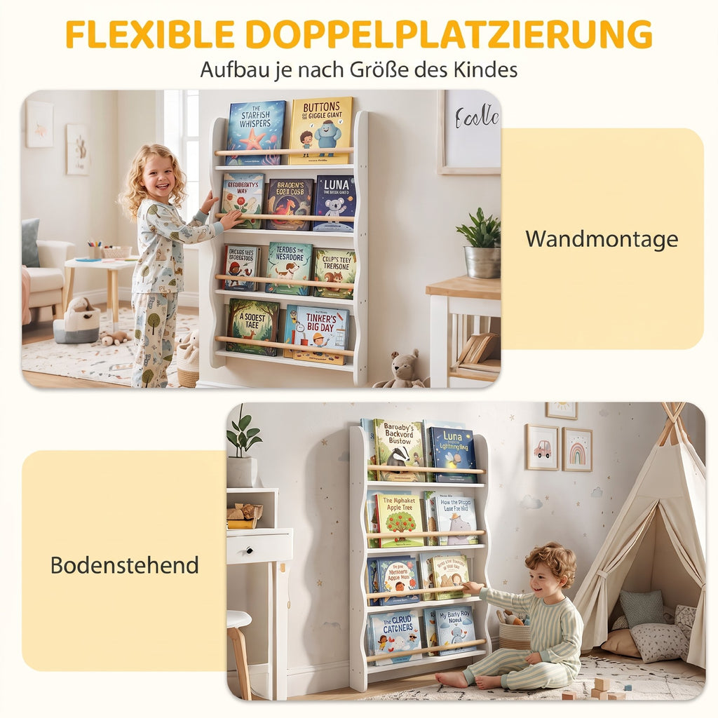 Bücherregal Kinder Wandregal mit Kippschutz 60 x 10 x 98 cm Weiß