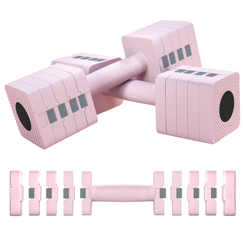 Adjustable Dumbbell Set of 2, Each 1/2/3/4/5 kg Weight, 5-in-1 Weights Dumbbells Set with Non-Slip Handle, Pink