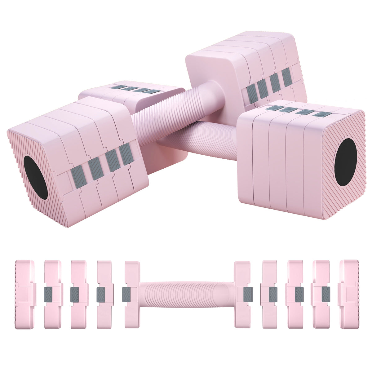 Adjustable Dumbbell Set of 2, Each 1/2/3/4/5 kg Weight, 5-in-1 Weights Dumbbells Set with Non-Slip Handle, Pink