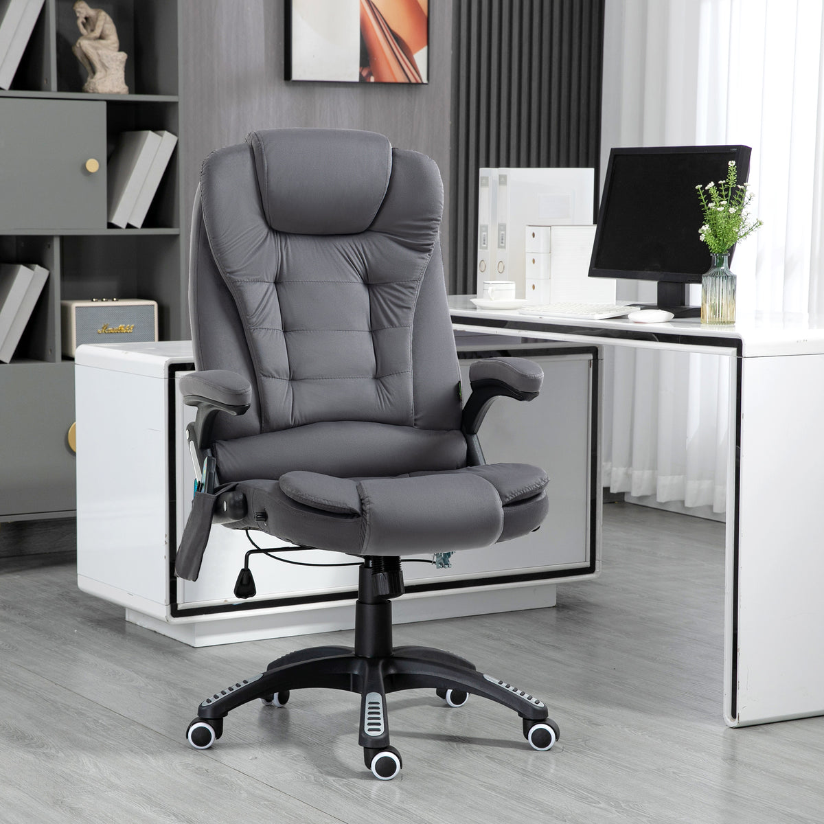 B¨¹rostuhl mit Massage- & W?rmefunktion, ergonomisch, h?henverstellbar, Dunkelgrau