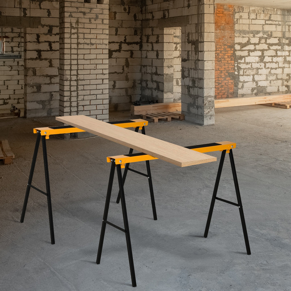 2PCS Saw Horse Twin Pack Folding Workbench Metal Trestle Stands with Non-slip EVA Surface for Sawing Work Max Load 125kg