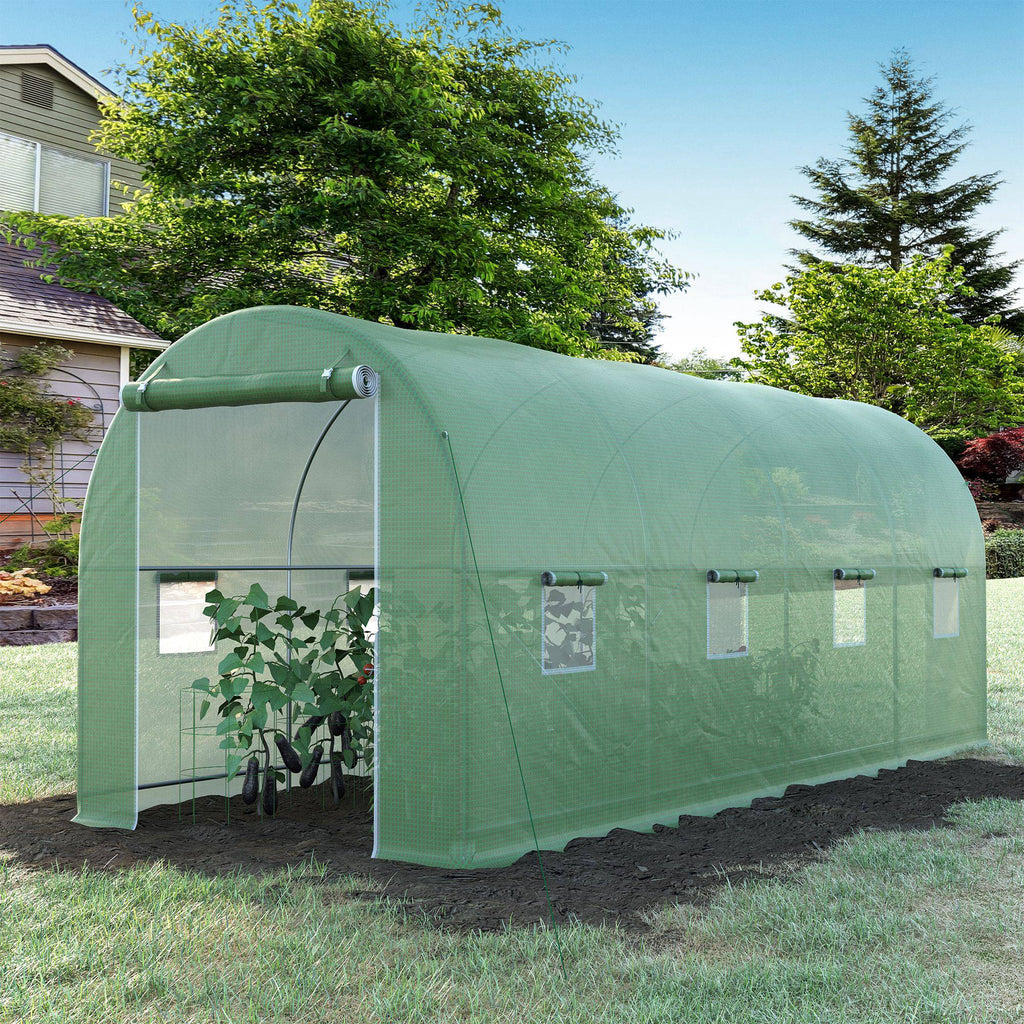 Walk-in Tunnel Greenhouse Garden Warm House Planting Shed Powder Coated Frame - 500L x 200W x 210H cm