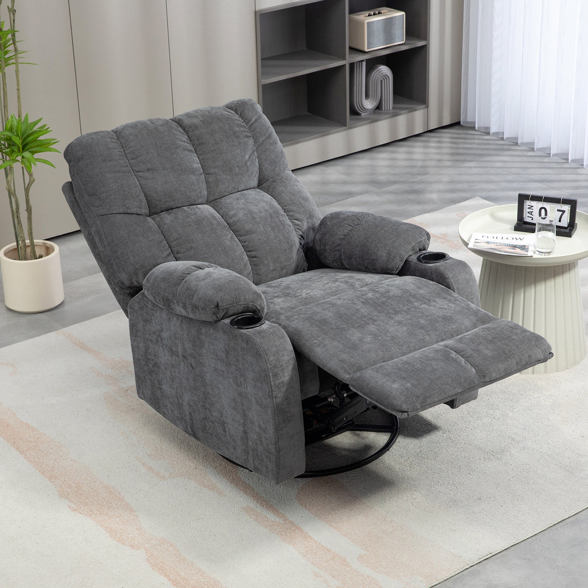 Relaxsessel mit Fu?st¨¹tze, Liegesessel, drehbar, bis 150 kg, Stahlrahmen, 88x96x108cm, Dunkelgrau
