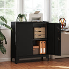 Lockable Metal Filing Cabinet, 2-Tier Storage Cupboard with Double Doors, Modern Office Organiser, Black