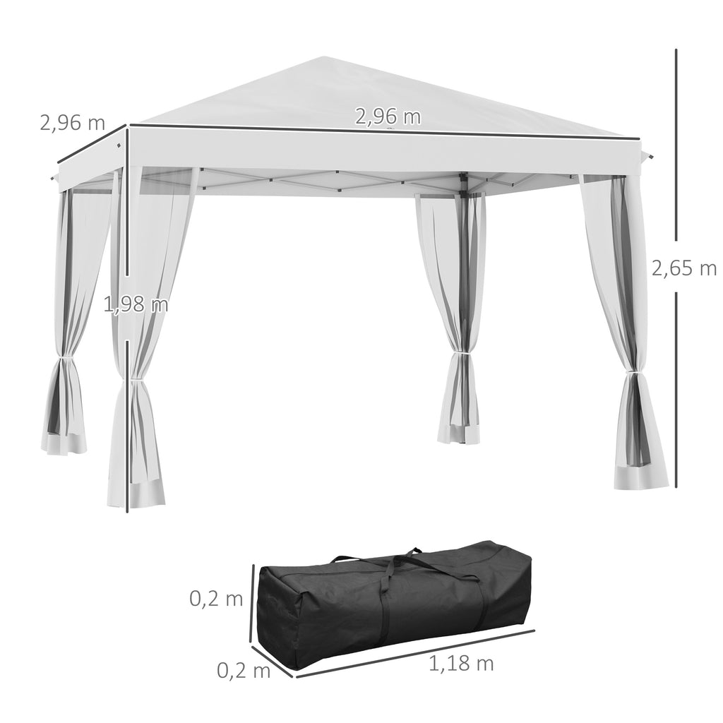 Faltpavillon, Faltzelt mit Seitenw?nden inkl. Tragetasche, Gartenpavillon, Metall, Oxfordstoff, 3 x 3 m, Cremewei?
