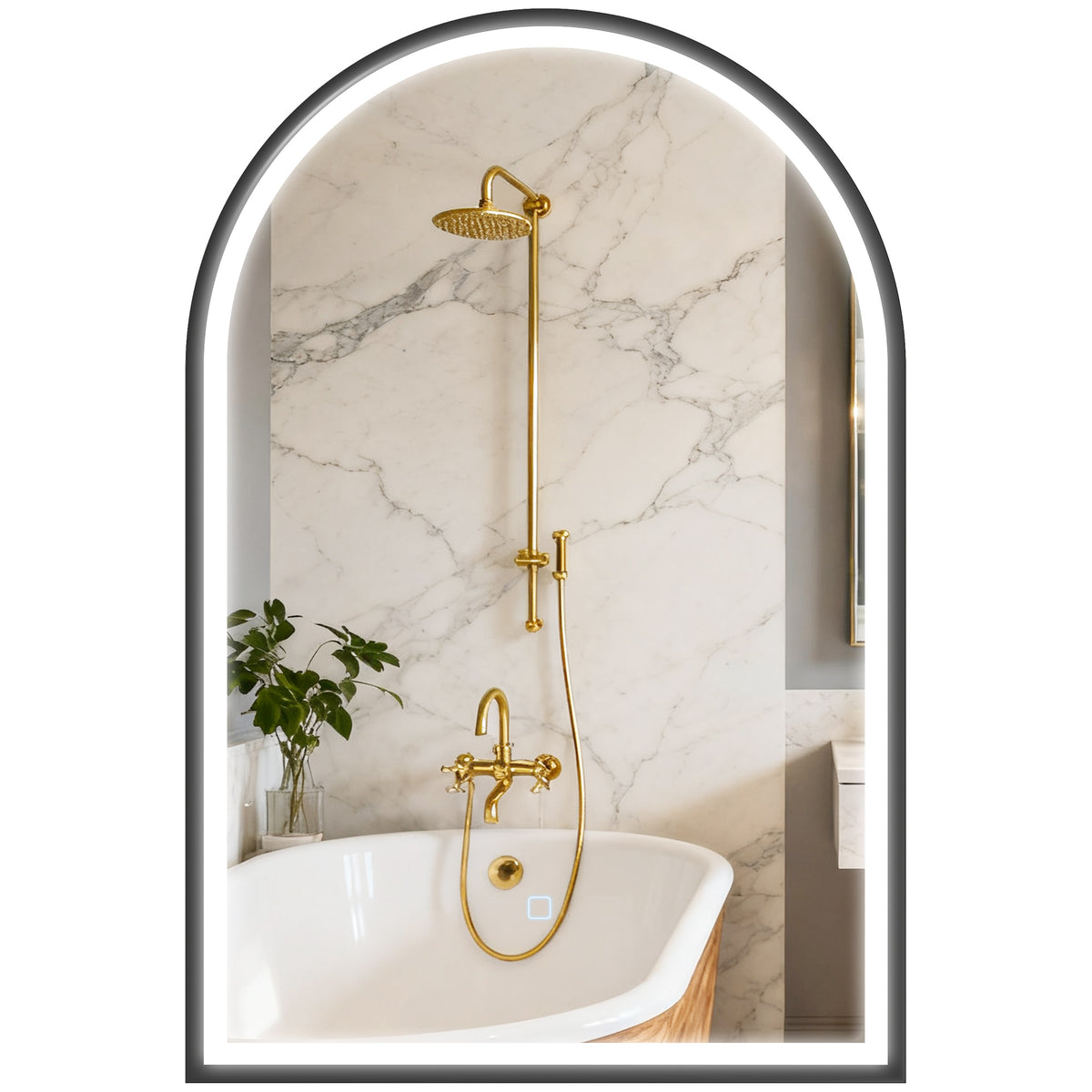 LED Badezimmerspiegel 60 x 90 cm mit Beleuchtung, Front- & Rückbeleuchtung, Memory-Funktion, Touch-Schalter, Schwarz