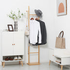 Moderner Garderobenst?nder, 2 Haken & 3 Stangen, robustes Bambus, 36x24x168 cm, Natur