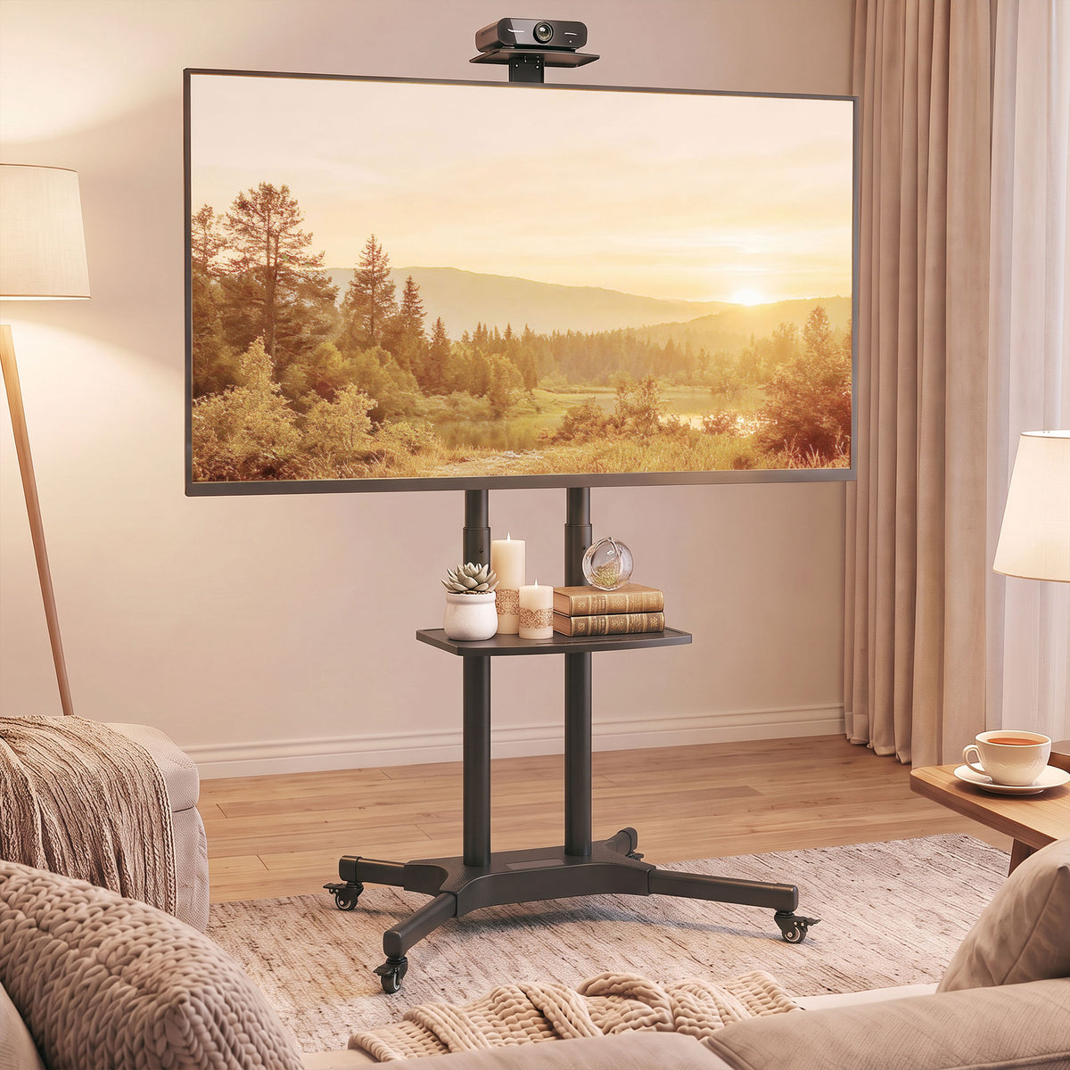 TV Ständer Rollbar für 32-75 Zoll Fernseher Höhenverstellbarer Fernsehständer mit 2 Ablagen, Metall, max. VESA 400x600mm