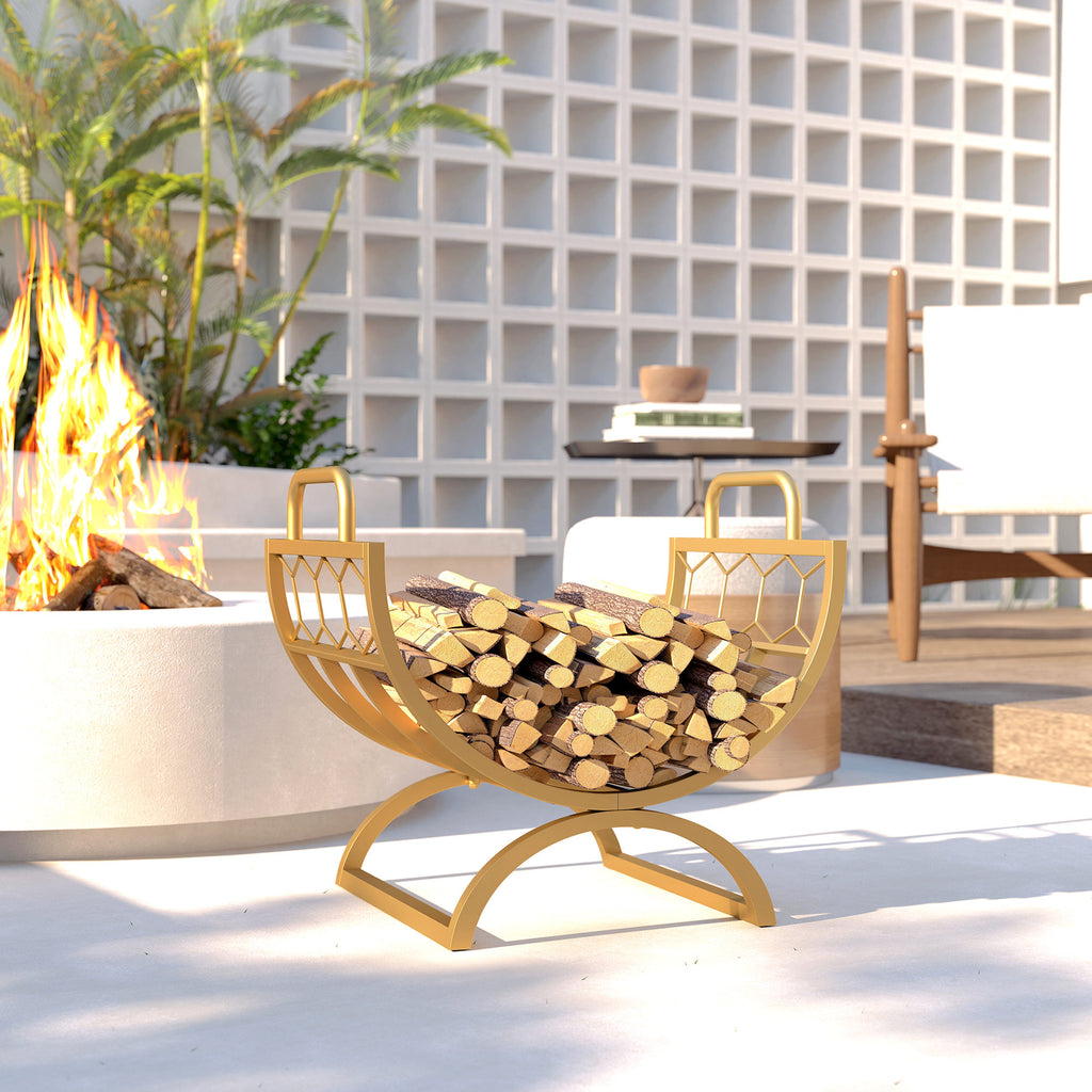 Kaminholzregal für innen 46 x 36 x 41cm Brennholzregal für Kamin Ofen Metall Gold