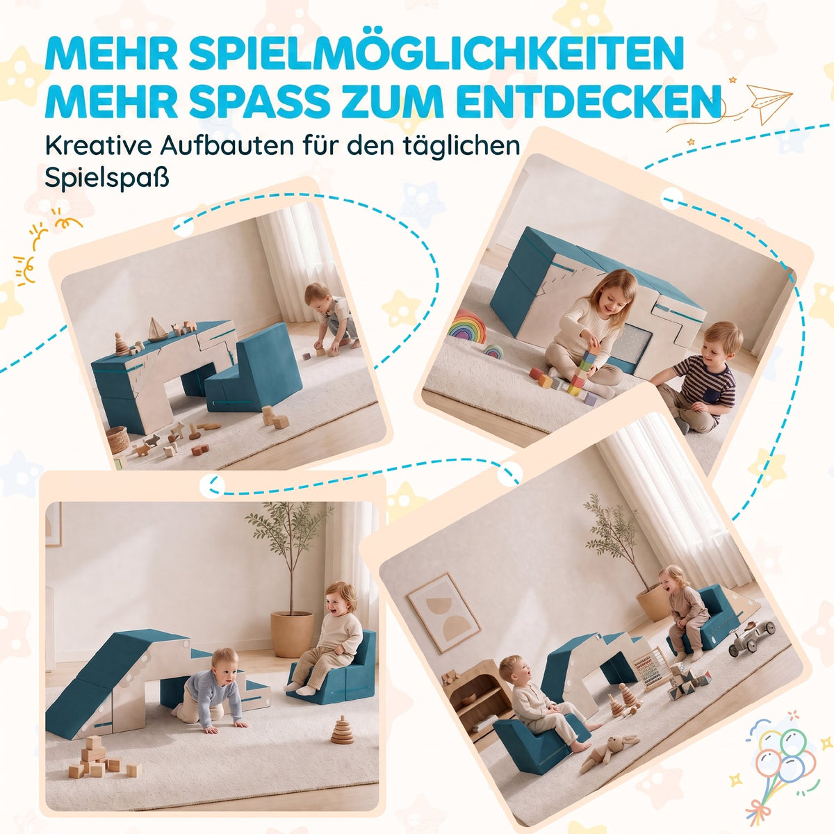 Spielsofa Samt 2-Teiliges Kindersofa aus Schaumstoff Waschbar Modulares Kindercouch für Kinder 0,5 bis 3 Jahre