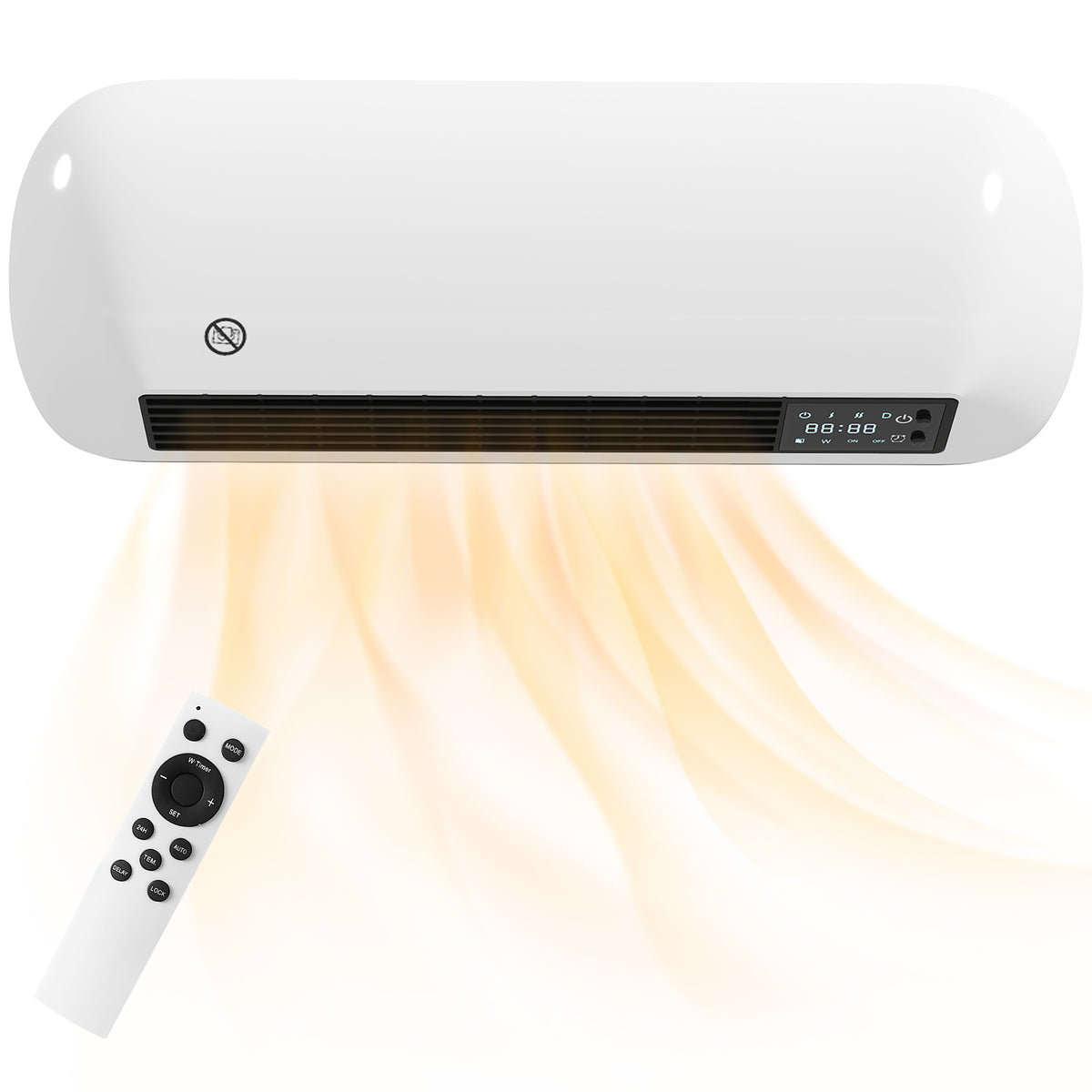 Wand Heizlüfter 2000W Keramik Wandheizgerät mit Ventilator, 2 Leistungsstufen, LED-Display, Thermostat, Weiß