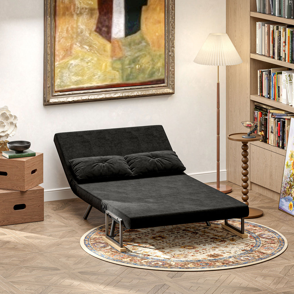 Schlafsofa 2er-Sofa Samtsofa, Schlaffunktion, inkl. 2 Kissen, Samtoptik, Schwarz