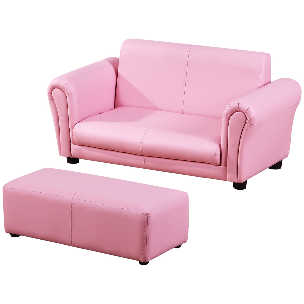 Kindersessel mit Fußhocker, Kindercouch mit Hocker, Kindersofa, Sofa Sessel, Rosa 83 x 42 x 41 cm