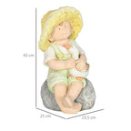 Gartenfigur "Kleiner Junge mit Strohhut", Gartendekoration, wetterbeständig, 23,5 cm x 25 cm x 43 cm